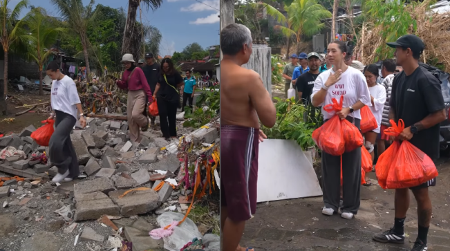 Jennifer dan Irfan Bachdim menyalurkan bantuan untuk korban banjir Bali. (Instagram)